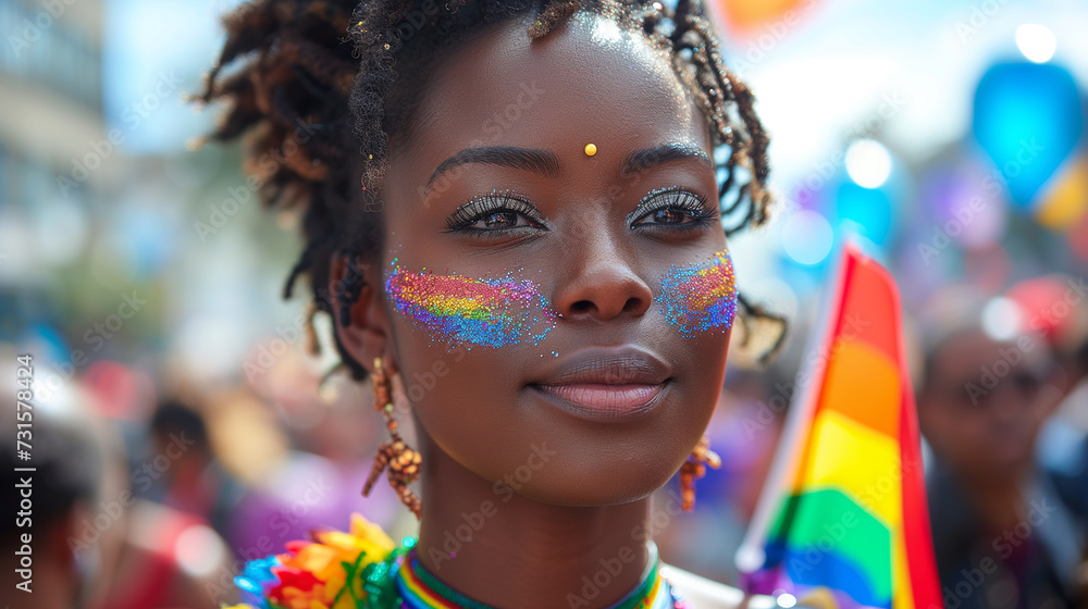 Diversity Portrait A Single Woman Radiating Joy Amid the Colors of the LGBT Flag Diversity Portrait A Single Woman Radiating Joy Amid the Colors of the LGBT Flag