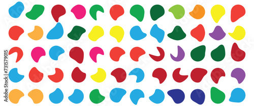 Organic colorful blob shapes. Round abstract organic shape collection. Pebble, drops and stone silhouettes. Random abstract liquid organic irregular blotch shapes. Collection of modern forms