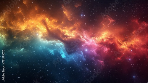 Simplified nebulae and gas clouds blend harmoniously in the cosmic panorama