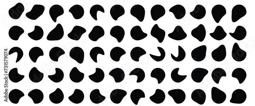 Organic blob shape with irregular form abstract vector illustration. Random oval pebble, asymmetric stone, round amoeba blot. Set of simple graphic geometric stained. Black bubble blotch background photo