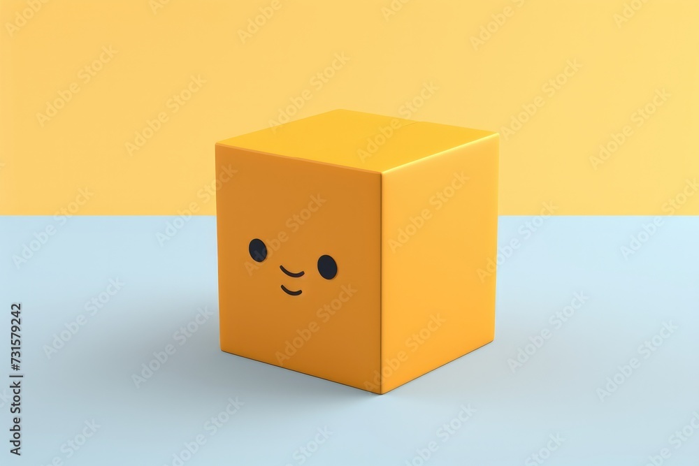 Obraz premium Little cardboard shipping box smiling 3D render icon isolated on clean studio background