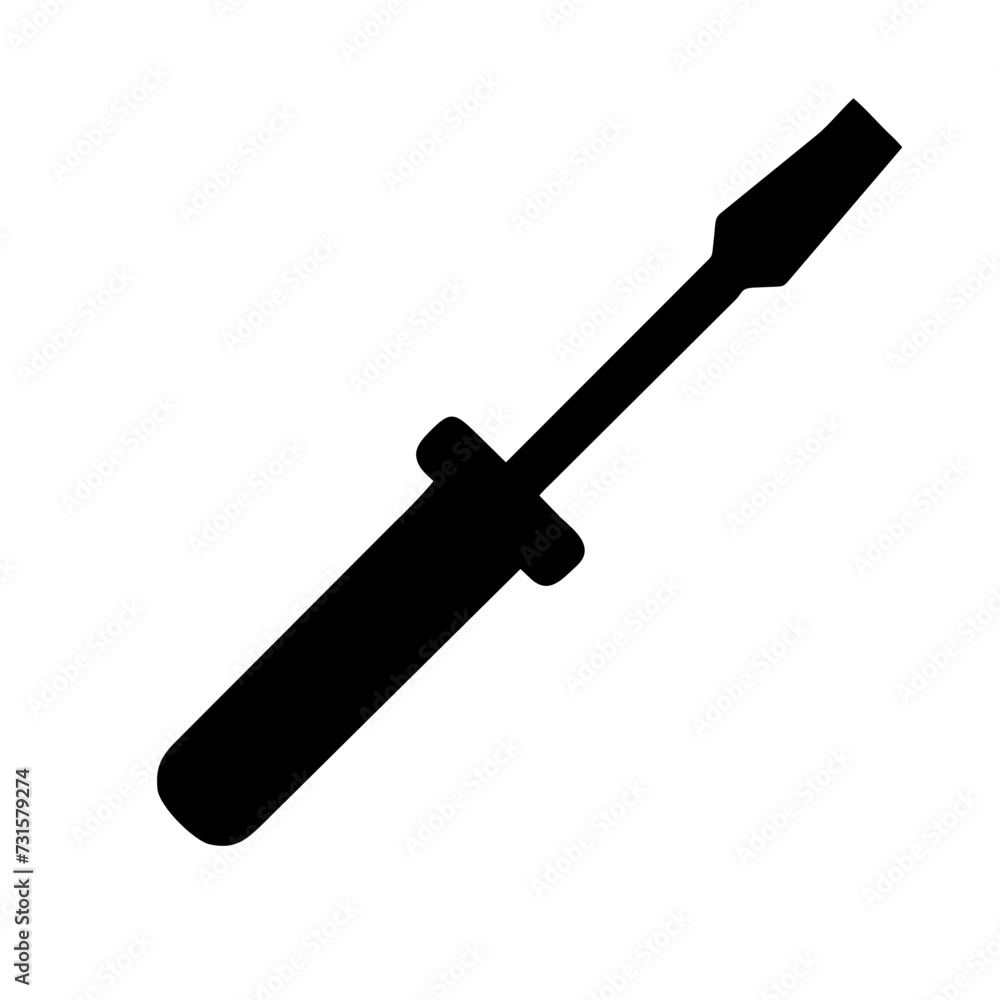 Black vector silhouette of a screwdriver, a basic hand tool used for driving screws and general maintenance. Black vector silhouette of a screwdriver, a basic hand tool used for driving screws and general maintenance.