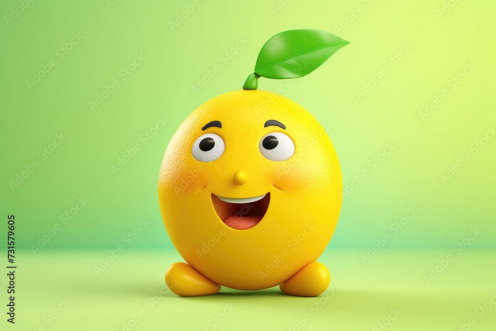 Fototapeta premium Little lemon 3D render image isolated on clean studio background
