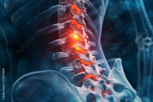 Back or rear view of the spine or spine of a person with inflammation or injury 3D rendering photo