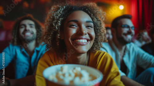 Smiling friends enjoy classic films, transported back in time by timeless tal...