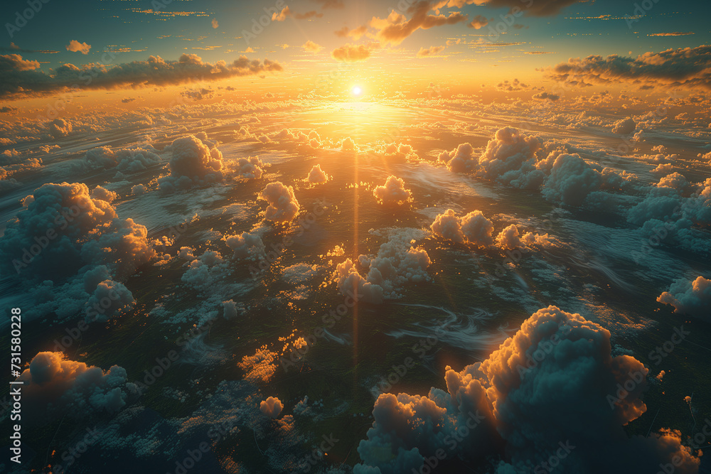 Sunrise and clouds viewed from the sky - obrazy, fototapety, plakaty 
