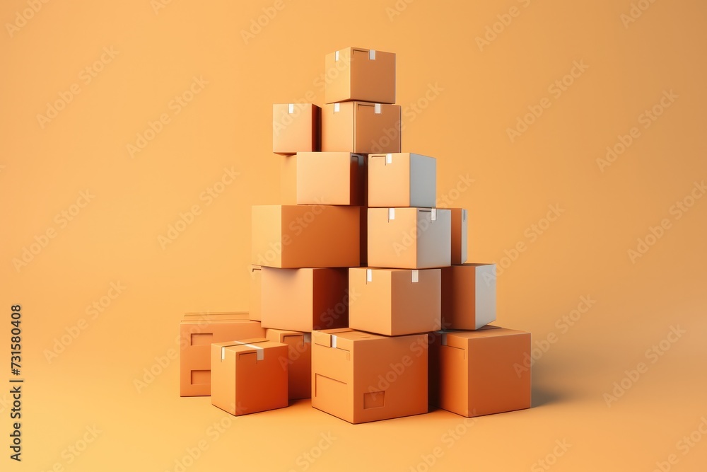 Fototapeta premium Pile of cardboard boxes 3D render image isolated on clean studio background