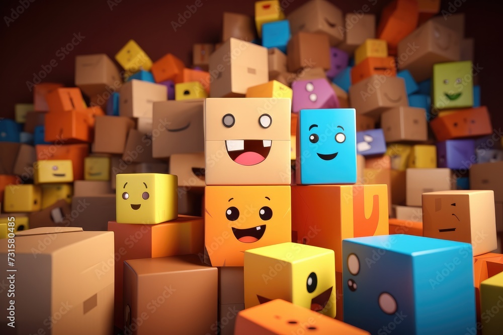 Fototapeta premium Pile of cardboard boxes 3D render image isolated on clean studio background