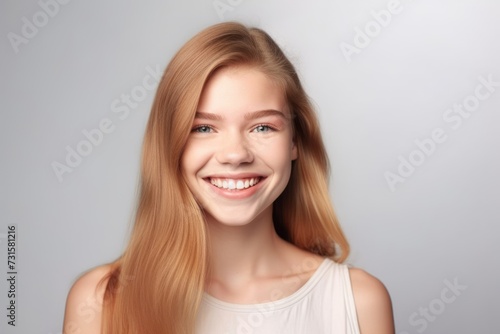 studio shot of a smiling young woman