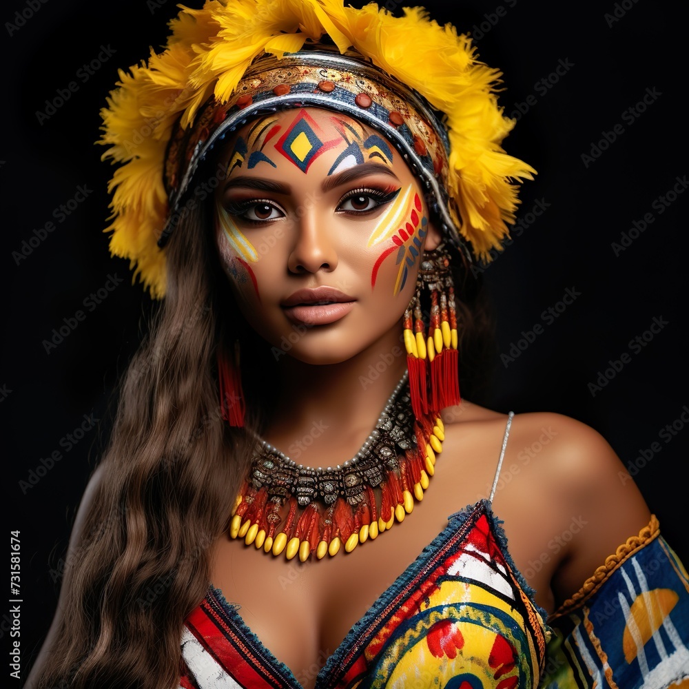 Beautiful female in traditional costume for festival of carnival