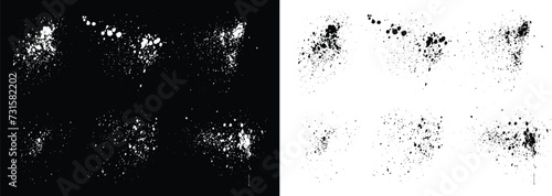 Realistic grungy set of ink paint vector brush strokes and black and white bloody splatter blob blood background collection. Hand painted ink brush design