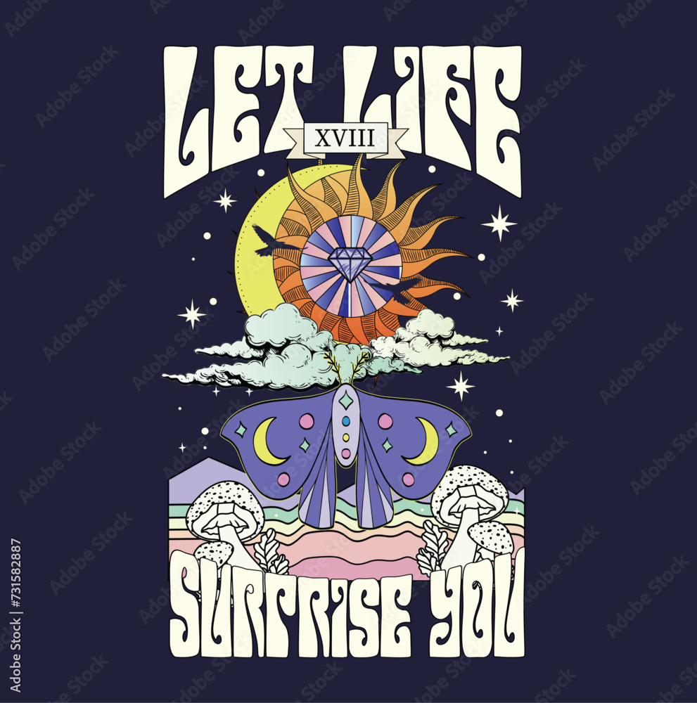 Obraz premium groovy frame butterfly mystic sun moon 