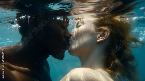 Aquatic Romance Intimate Kiss Shared Beneath the Surface