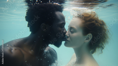 Oceanic Intimacy Underwater Embrace of a Loving Couple
