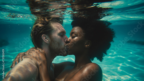 Aqueous Connection Intimate Embrace Between a Man and Woman