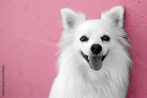 American Eskimo Dog Happy face on the pink background © Yeashin