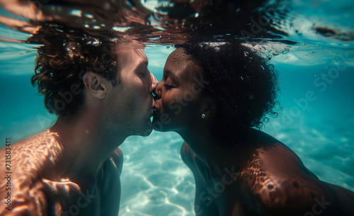 Underwater Serenade Young Couple Expressing Love in a Kiss