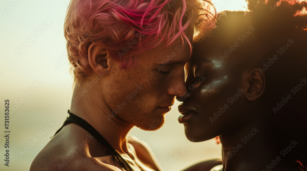 Fototapeta premium Seductive Harmony Close-Up Portrait of a Couple Sharing a Romantic Encounter
