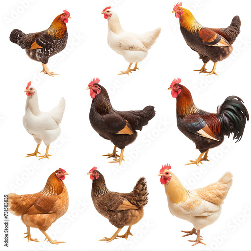 set of chickens isolated