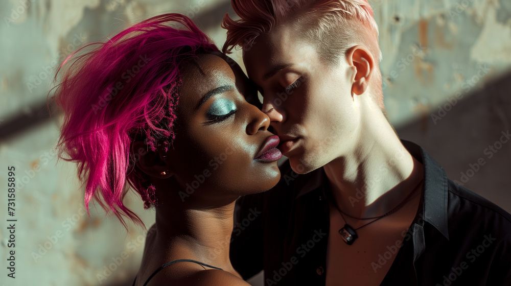 Captivating Affection Close-Up View of a Mixed-Race Couple in Love Captivating Affection Close-Up View of a Mixed-Race Couple in Love