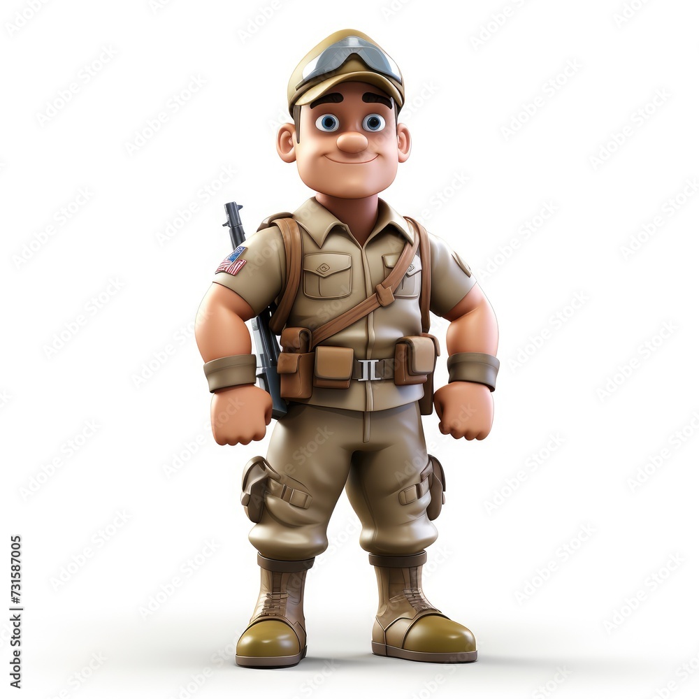 3D Animation of Male Soldier Against White Background 3D Animation of Male Soldier Against White Background