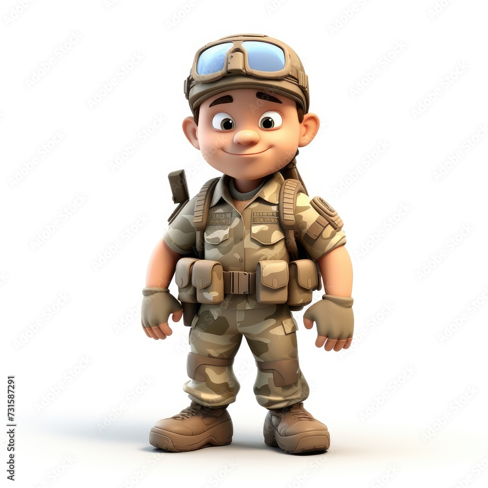 White Background with 3D Cartoon Soldier