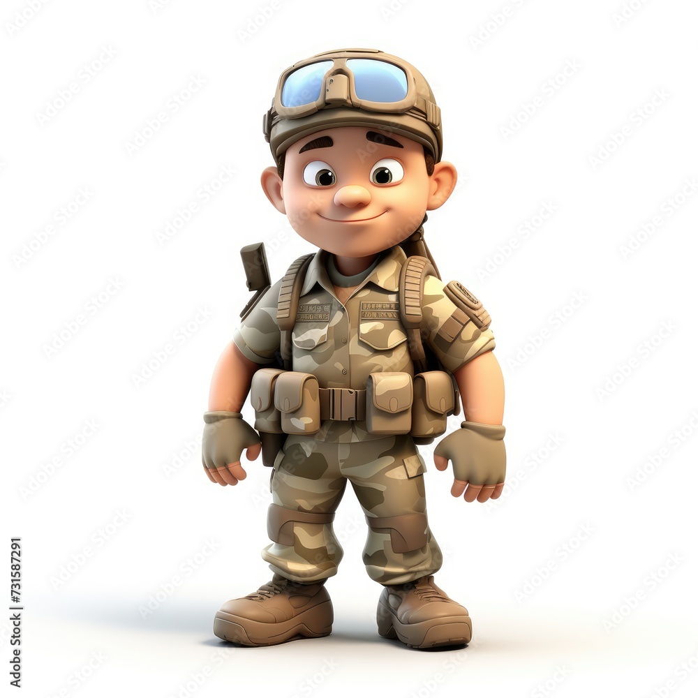 White Background with 3D Cartoon Soldier White Background with 3D Cartoon Soldier