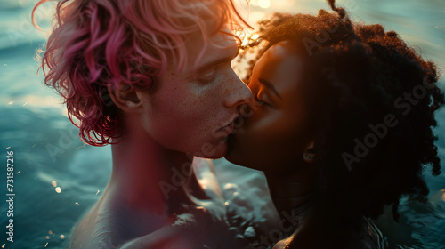 Embracing Love Intimate Portrait of a Young Couple's Tender Kiss photo