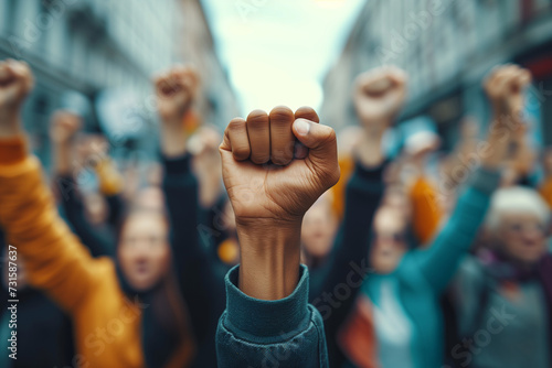 Raised fist in solidarity at a protest