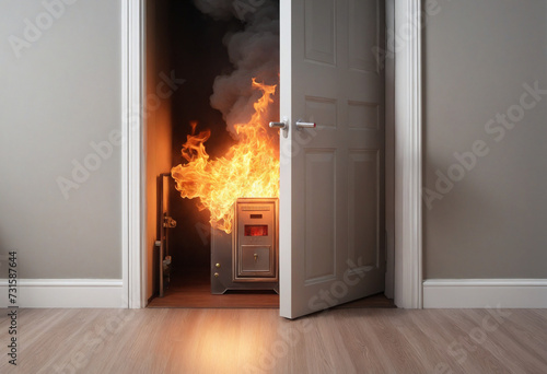 home fire with smoke coming from a burning chamber  photo