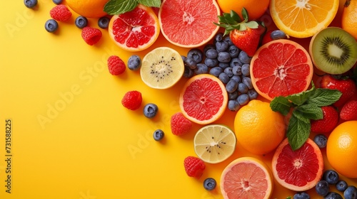 Clean backdrops accentuated by colorful summer fruits  radiating energy and vitality