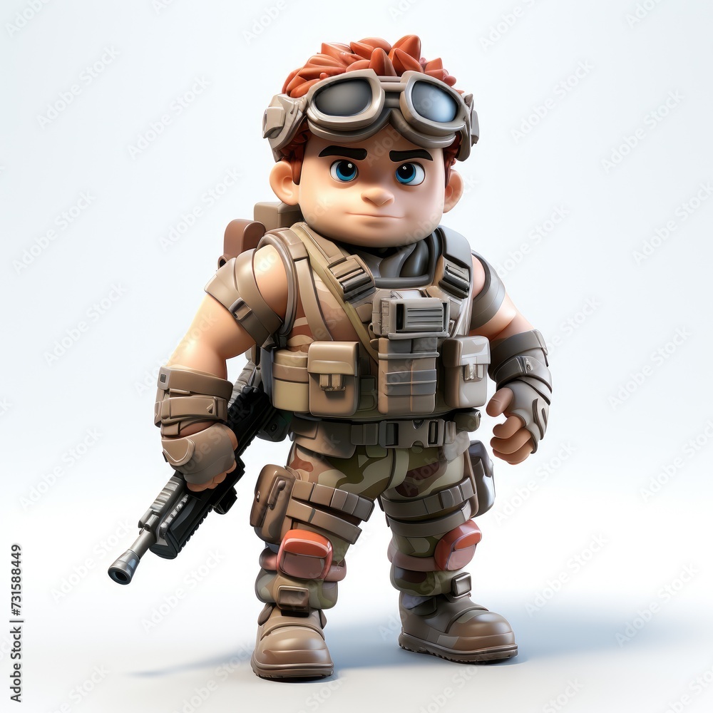 Rendered 3D Male Soldier Character on White Background Rendered 3D Male Soldier Character on White Background