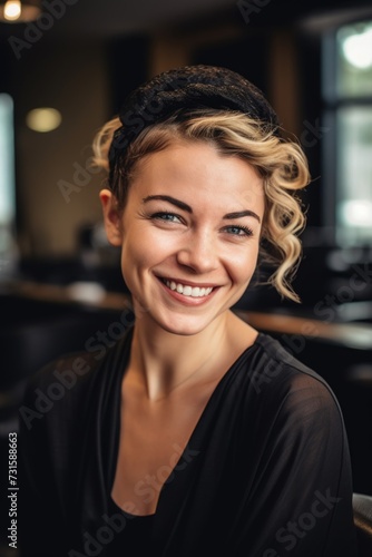 portrait of a smiling female customer at her salon