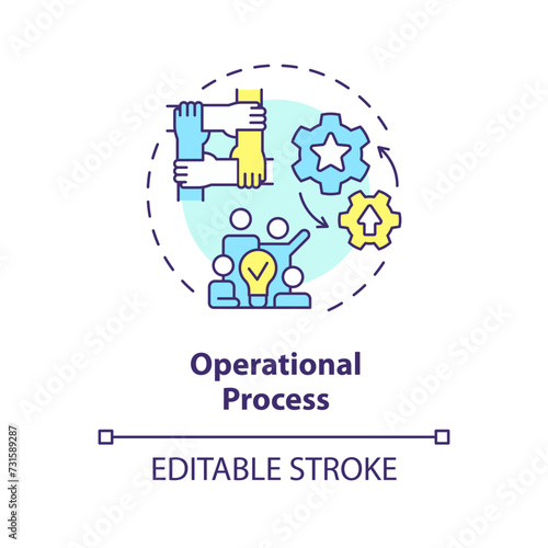 Operational process multi color concept icon. Circle member fulfill certain duties. Effectively work. Round shape line illustration. Abstract idea. Graphic design. Easy to use in promotional material