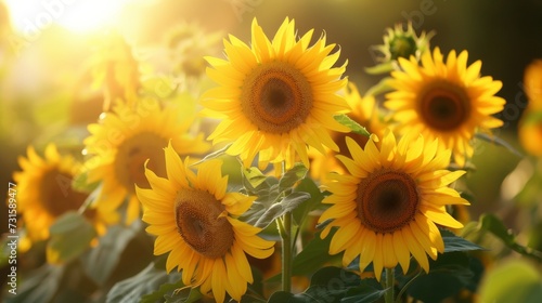 A Large Group of Sunflowers in a Field