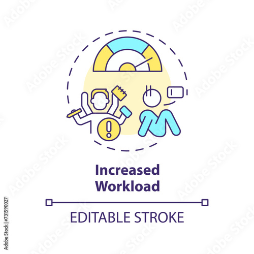 Increased workload multi color concept icon. High stress level due to work. Multitasking, burnout. Round shape line illustration. Abstract idea. Graphic design. Easy to use in promotional material