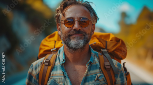 Explorer's Delight Sunglasses-Clad Man Tourist Beams with Joy