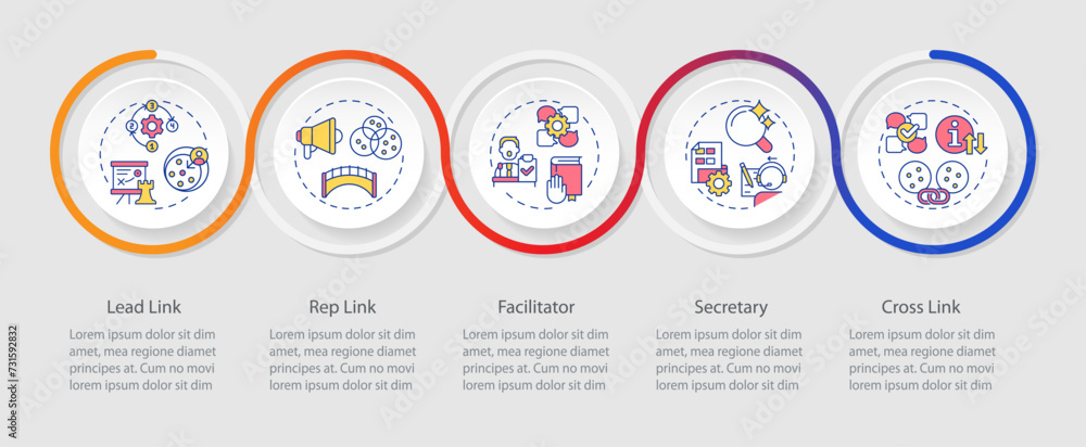 Holacracy core roles loop infographic template. Governance structure. Data visualization with 5 steps. Editable timeline info chart. Workflow layout with line icons. Myriad Pro-Regular font used Holacracy core roles loop infographic template. Governance structure. Data visualization with 5 steps. Editable timeline info chart. Workflow layout with line icons. Myriad Pro-Regular font used