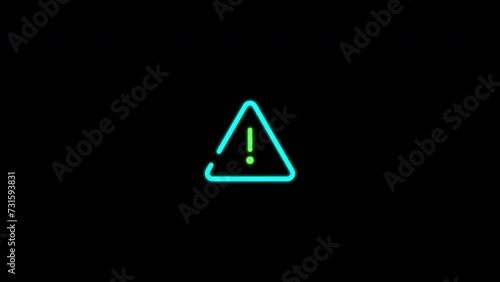 a neon blue warning sign on a black background