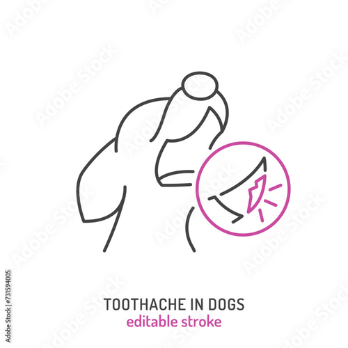Toothache in dogs. Linear icon, pictogram, symbol.