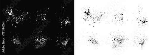 Set of vector brush illustration blood and black and white splatter texture isolated background. Set of grunge brush stroke frame and black and white bleed paint vector splatter background photo