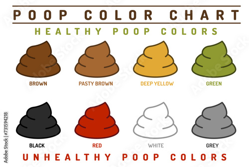 Poop color chart. Human stool. Healthy and unhealthy colors.