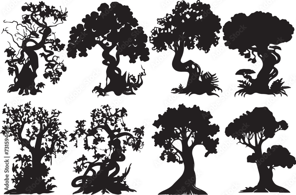 Set Trees. Hand drawn vector illustration Set Trees. Hand drawn vector illustration