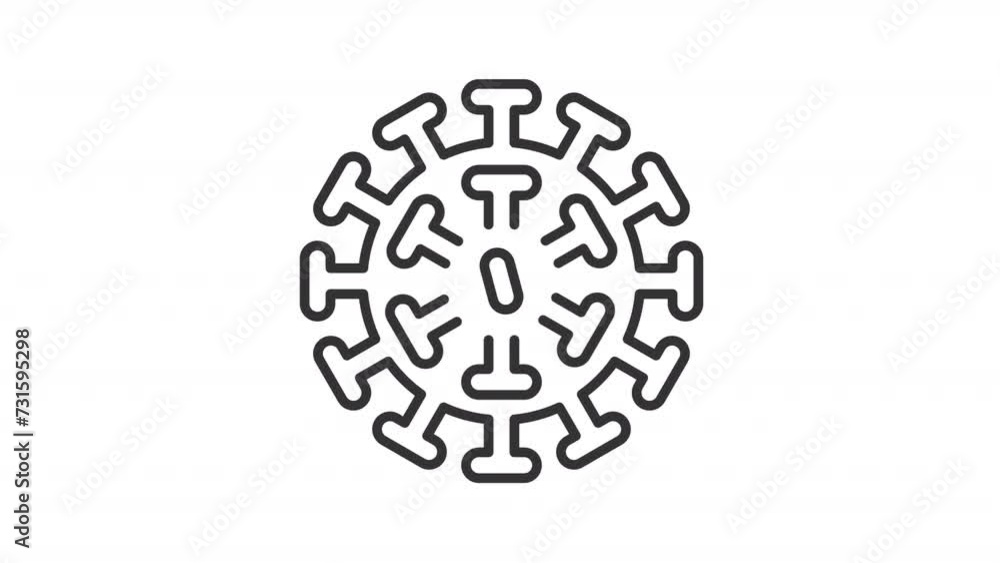 Animated rotavirus icon. Stomach flu line animation. Infectious agent. Viral particle. Microbiology science. Black illustration on white background. HD video with alpha channel. Motion graphic Animated rotavirus icon. Stomach flu line animation. Infectious agent. Viral particle. Microbiology science. Black illustration on white background. HD video with alpha channel. Motion graphic