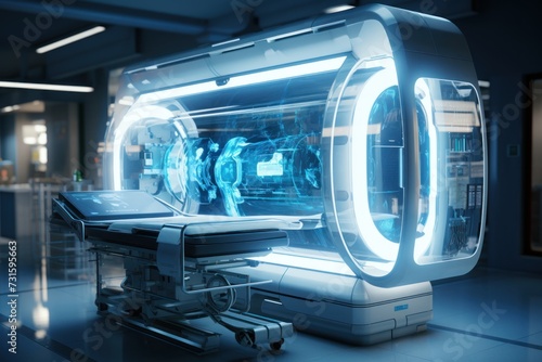 rendering x-ray machine in modern medical office. 3d illustration. Technologies of the future. Healthcare, laboratory research and diagnostics concept