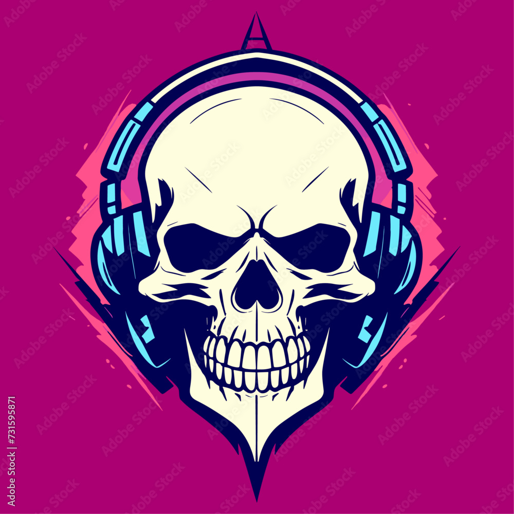 Fototapeta premium head skull wearing headphone vector art