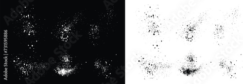 Grunge black and white paint blood splatter horror paint vector brush stroke illustration collection. Vector hand-drawn brush stroke black and white bleeding set and ink splatter blood background