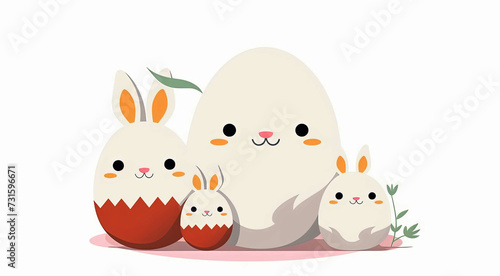 Illustration of cute eggs family on white background. Happy Easter card