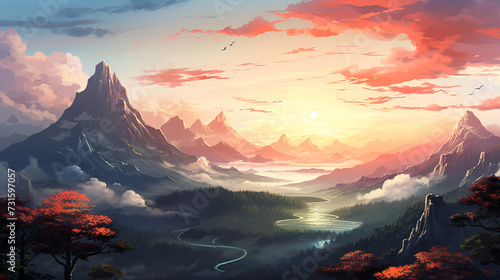 japanese anime style mountain wallpaper 