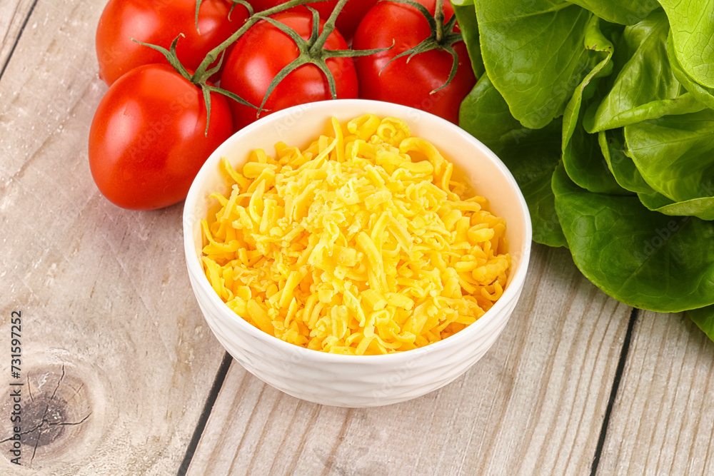 Shredded cheese in the bowl
